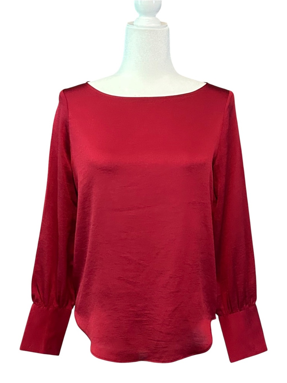 NWT Ann Taylor Boat Neck Long Sleeve Pearl Button Cuff Blouse Top SZ‎ XSP in Red